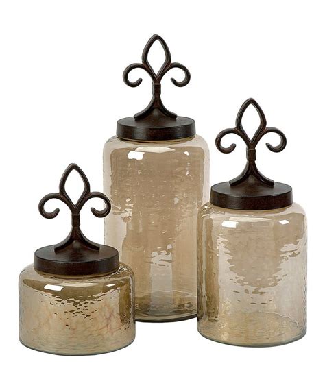 Take a look at this Fleur-de-Lis Lidded Jar Set today! | Glass jars ...