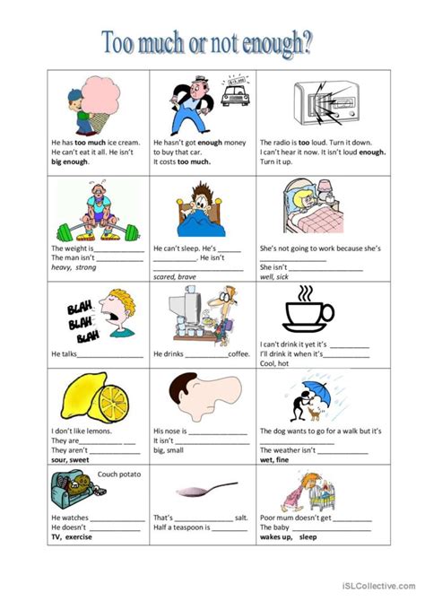 Too much or not enough?: English ESL worksheets pdf & doc