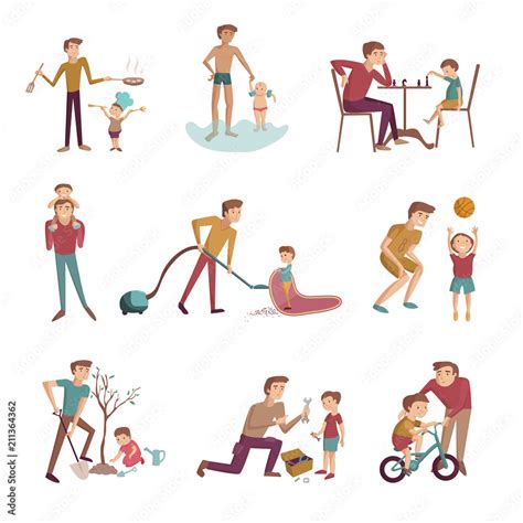 Father and son activities set cartoon vector illustration Stock Vector ...