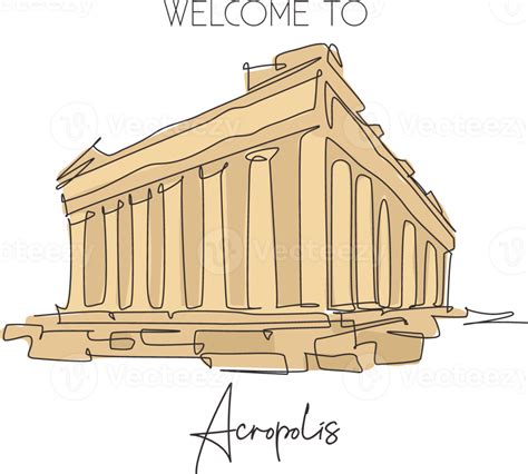 One single line drawing Acropolis temple landmark. World famous ruin in ...