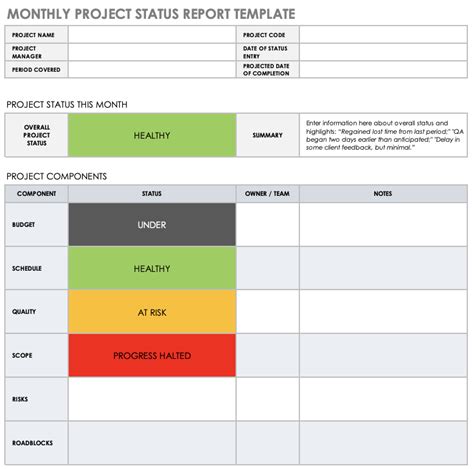 Monthly Project Status Report Template | Excel Templates