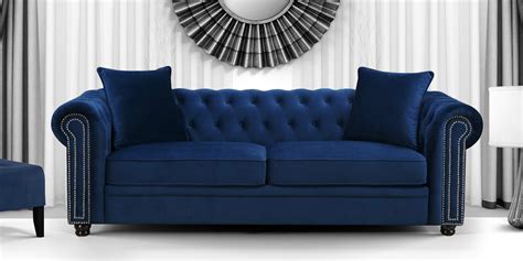 Perceptive Three Seater Sofa in Navy Blue Colour with Rolled Arms ...