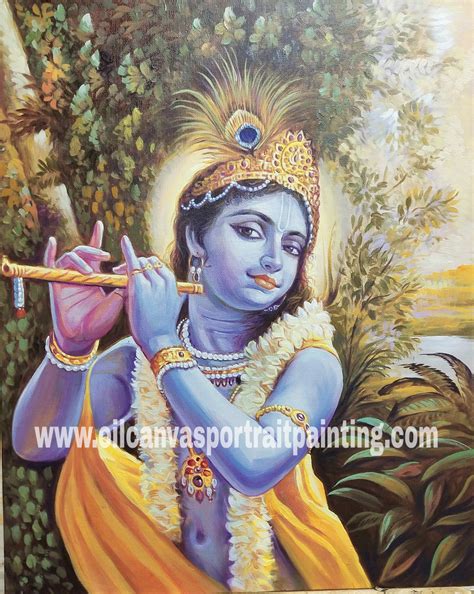 Krishna playing flute paintings - Indian Portrait Painting