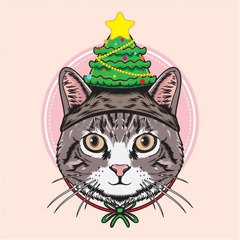 Premium Vector | Cat wear christmas pine tree hat illustration