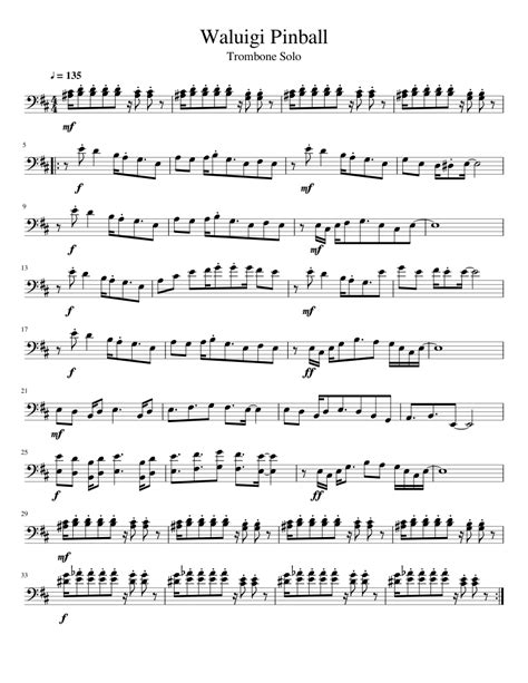 MK:DS Waluigi Pinball - Trombone Solo Sheet music for Trombone (Solo ...