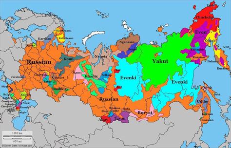 Map showing different languages spoken in Russia [1024 × 658] : MapPorn