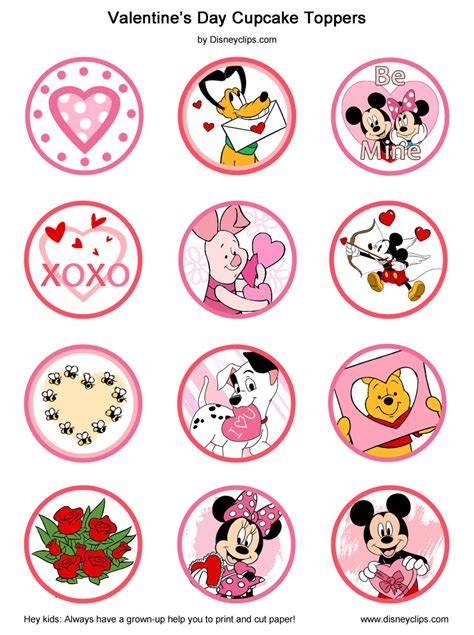 Printable Disney Valentine's Day Cupcake Toppers | Disneyclips.com