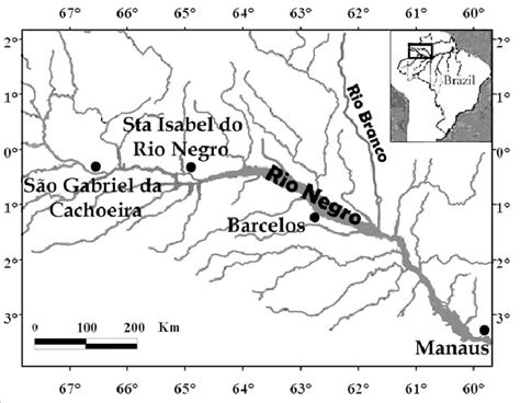 Map of the Rio Negro basin in Brazil. Note that the Rio Branco is a ...