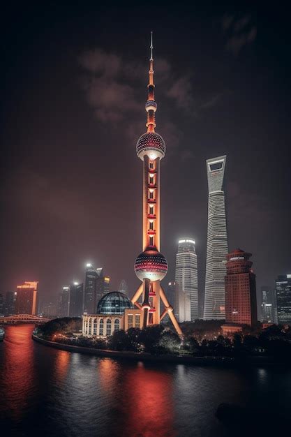 Premium AI Image | A night view of the oriental pearl tower