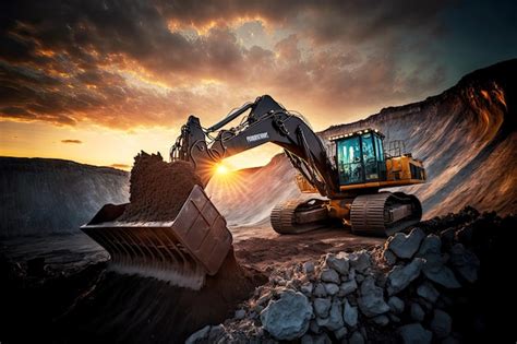 Premium Photo | Excavator earthmoving at coal open pit on sunset ...