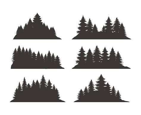 Premium Vector | Vintage pine tree mountain forest silhouette set black