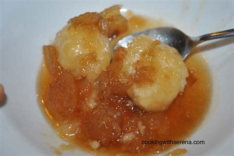 HOMEMADE CARAMEL DUMPLINGS WITH CINNAMON APPLE HOT SAUCE OVER TOP