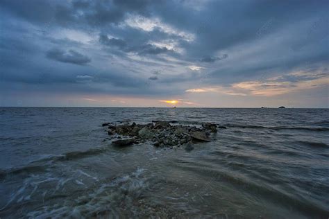 Peaceful Beach View And Waves During Sunset Clouds Sun Relaxation Photo ...