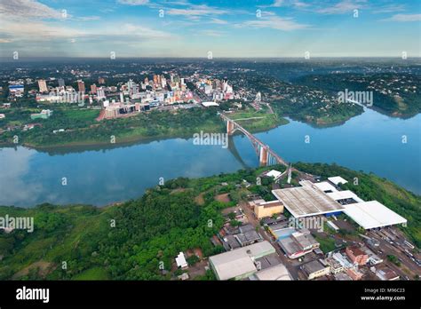 Aerial view of the Paraguayan city of Ciudad del Este and Friendship ...