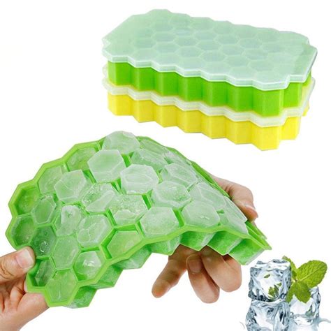 Coolmade 2 Packs Ice Cube Trays Silicone Ice Mold with Lids 74 Cubes ...