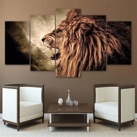 Lion Home Decor 5 Panel Canvas Art | Lion canvas painting, Lion wall ...