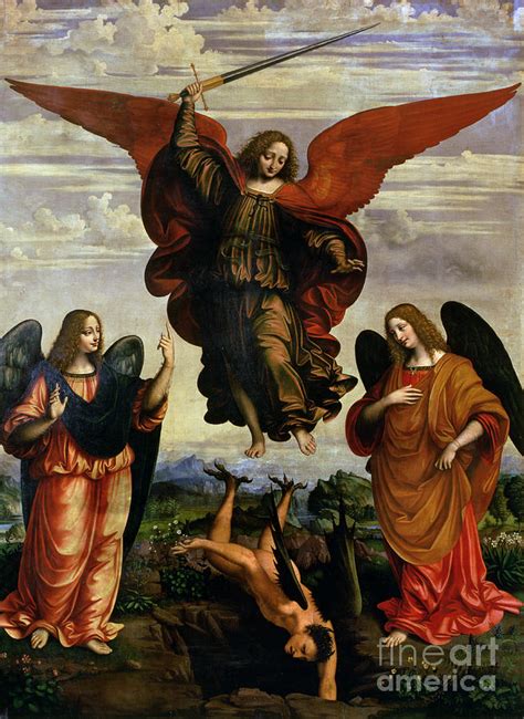 The Archangels Triumphing Over Lucifer Painting by Marco DOggiono