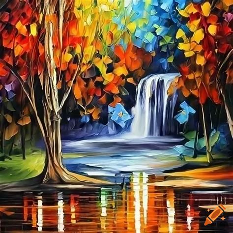 Leonid afremov style waterfall painting on Craiyon