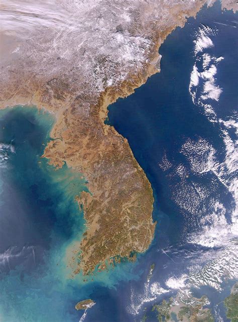 Large satellite map of Korean Peninsula | South Korea | Asia | Mapsland ...