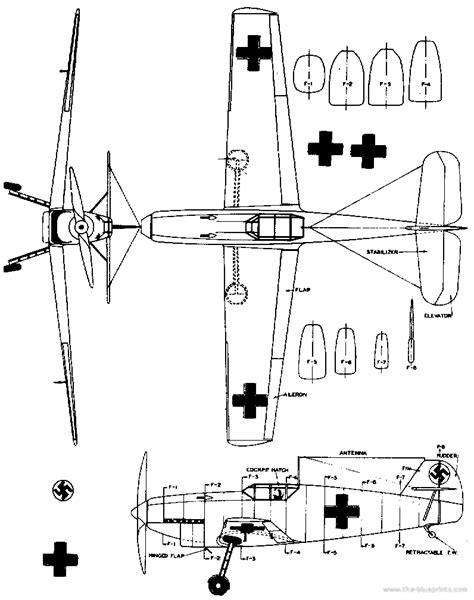 1935 Messerschmitt Bf-109 v2 blueprints free - Outlines