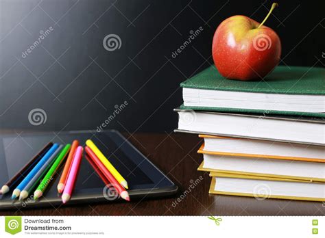 Education an Apple and Books Stock Photo - Image of blackboard ...