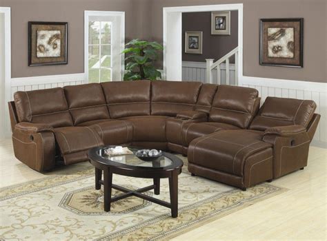 Furniture. chocolate brown leather reclining sofa with chaise and arms ...