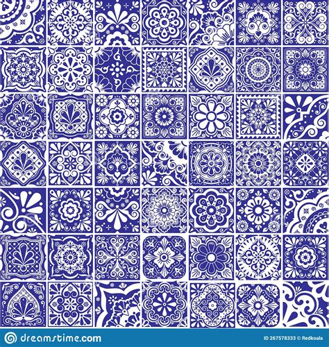 Mexican Talavera Tiles Vector Seamless Pattern Collection, Different ...