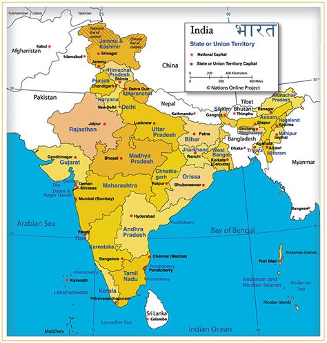 India map of India's States and Union Territories - Nations Online Project