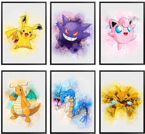 Buy Pokemon Wall Art – Pokemon Wall Decor s – Unframed Set of 6 Prints ...