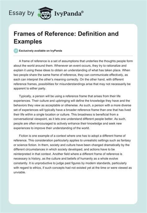 Frames of Reference: Definition and Examples - 298 Words | Essay Example