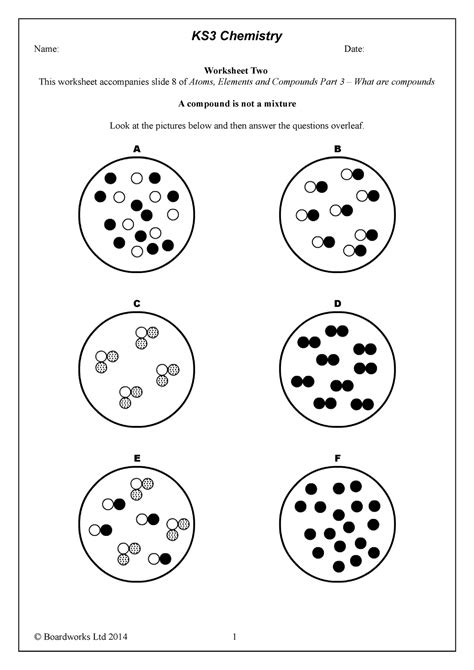 Atoms Elements and Compounds Worksheet 2 - KS3 Chemistry Name: Date ...