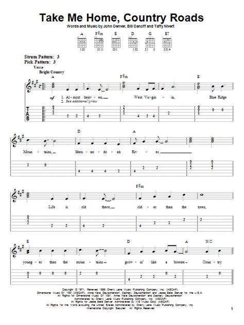 John Denver Take Me Home, Country Roads sheet music notes and chords ...