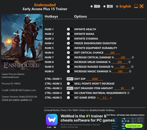 Enshrouded Trainer - FLiNG Trainer - PC Game Cheats and Mods