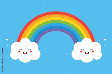 Cute and colorful cartoon vector illustration of rainbow and two happy ...