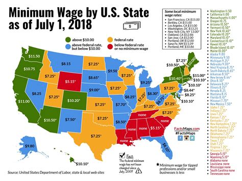 Minimum Wage by U.S. State as of July 1, 2018 - FactsMaps