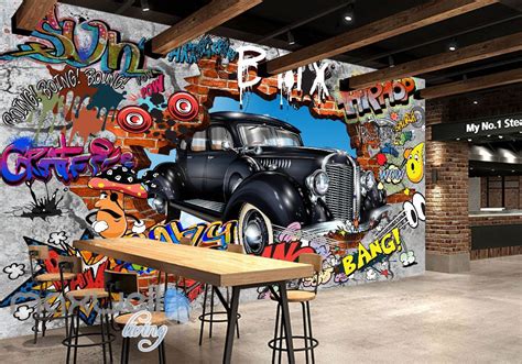 3D Graffiti Vintage Car Break Wall Murals Wallpaper Wall Art Decals De ...