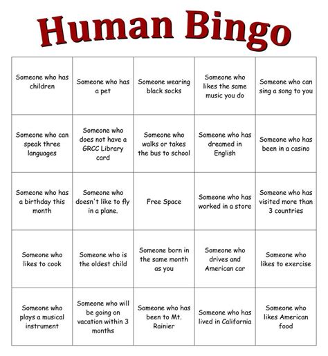 Human Bingo Sheet Bingo Card Template, Blank Bingo Cards, Card ...