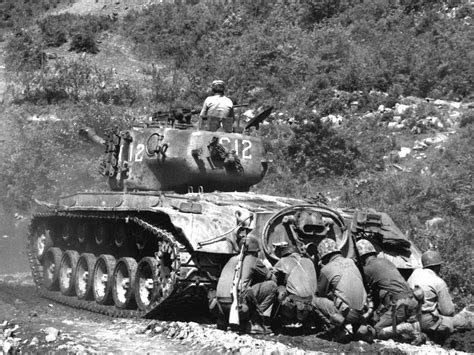 M26 Pershing during the Korean War, note that one of the soldier who ...