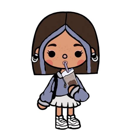 a cartoon girl with a drink in her hand and an ice cream cone in her mouth