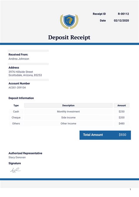 Deposit Receipt - PDF Templates | Jotform