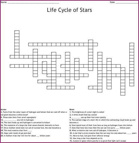 Life Cycle Of A Star Worksheet Crossword Answers Worksheet : Resume ...