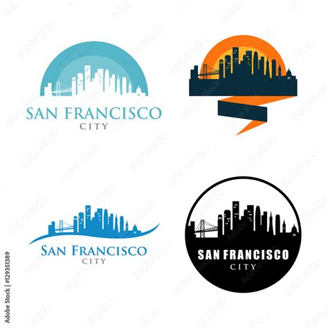 San Francisco City Skyline Landscape Logo Symbol Set Stock Vector ...