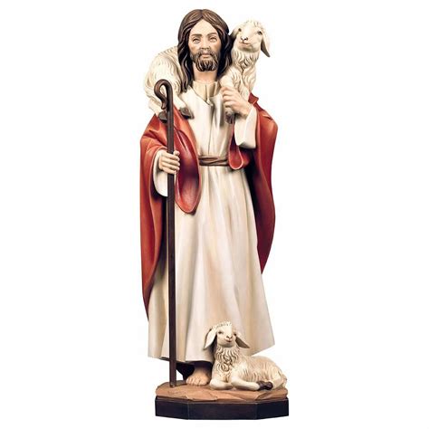 Jesus Christ the Good Shepherd cm 100 (39,4 inch) wooden Statue painted ...