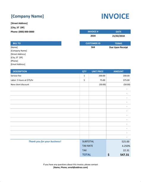 Free Invoice Templates in Microsoft Excel and DOCX Formats