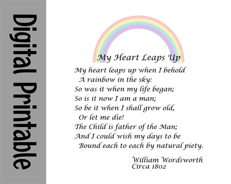 William Wordsworth. My Heart Leaps up Poem. Calligraphy Font. Digital ...