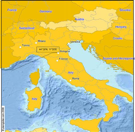 Map and location of Bologna (44°29 ′ N, 11°20 ′ E) in the Italian Po ...