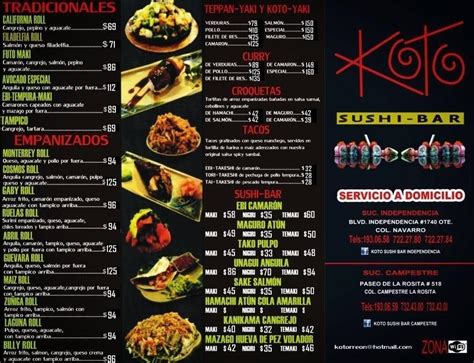 Carta de Koto Sushi-Bar Independencia, Torreón