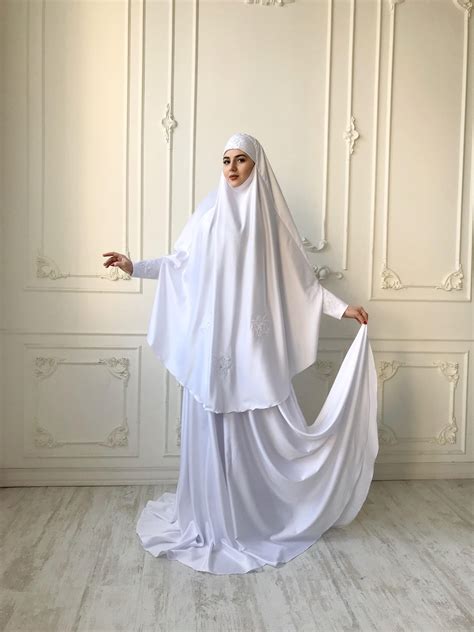 Elegant White Muslim Suit Silk Bridal Jilbab Wedding Khimar - Etsy ...