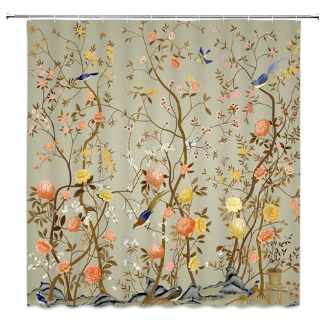 Shower Curtain Birds Flowers Tree Branches Bath Decor Floral - Etsy