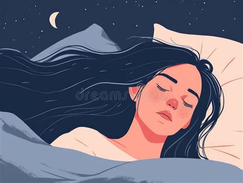 Beautiful Young Woman Sleeping in Bed at Night. Illustration Stock ...